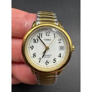 Timex Indiglo WR 30M Two Tone Quartz Ladies Watch White Dial Expansion Band